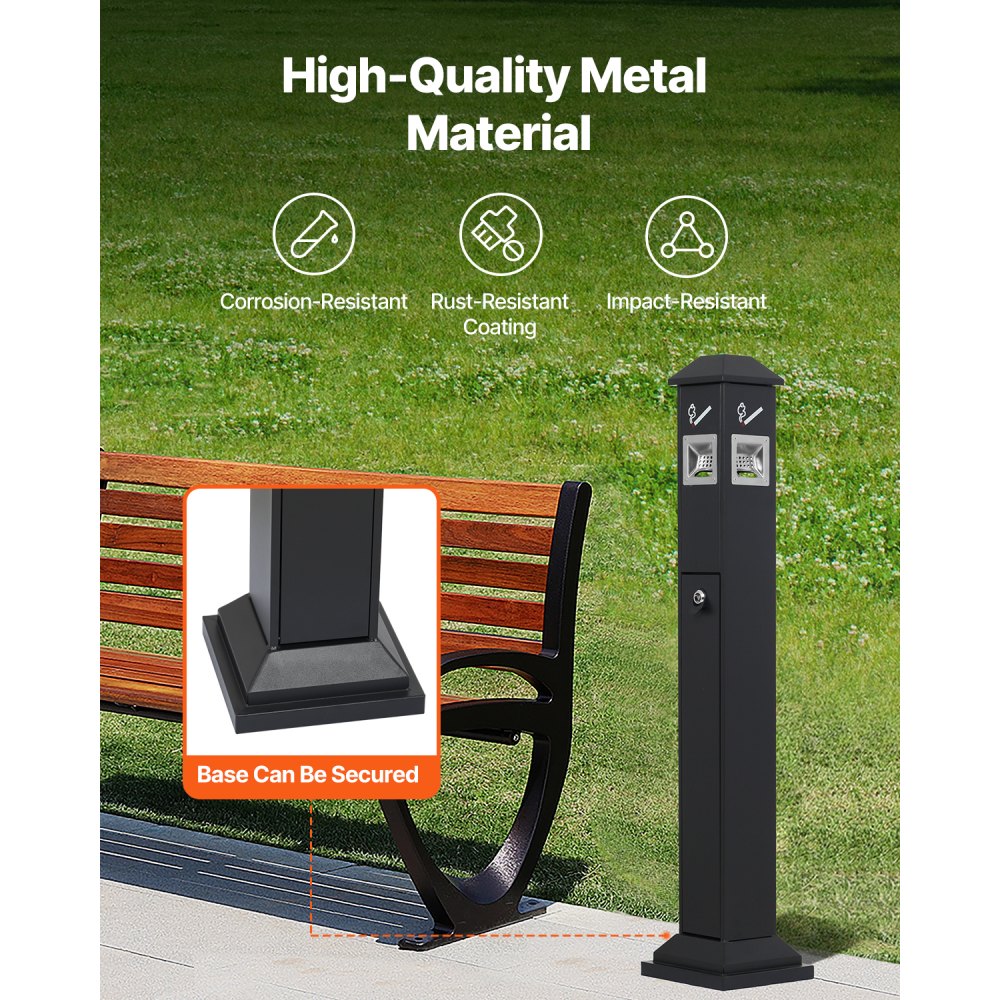 VEVOR Cigarette Butt Receptacle, Weatherproof Cigarette Butt Container with 4 Disposal Openings  & Top Cover, Freestanding Outdoor Cigarette Butt Disposal for Garden, Office, Restaurant, Hotel, Black
