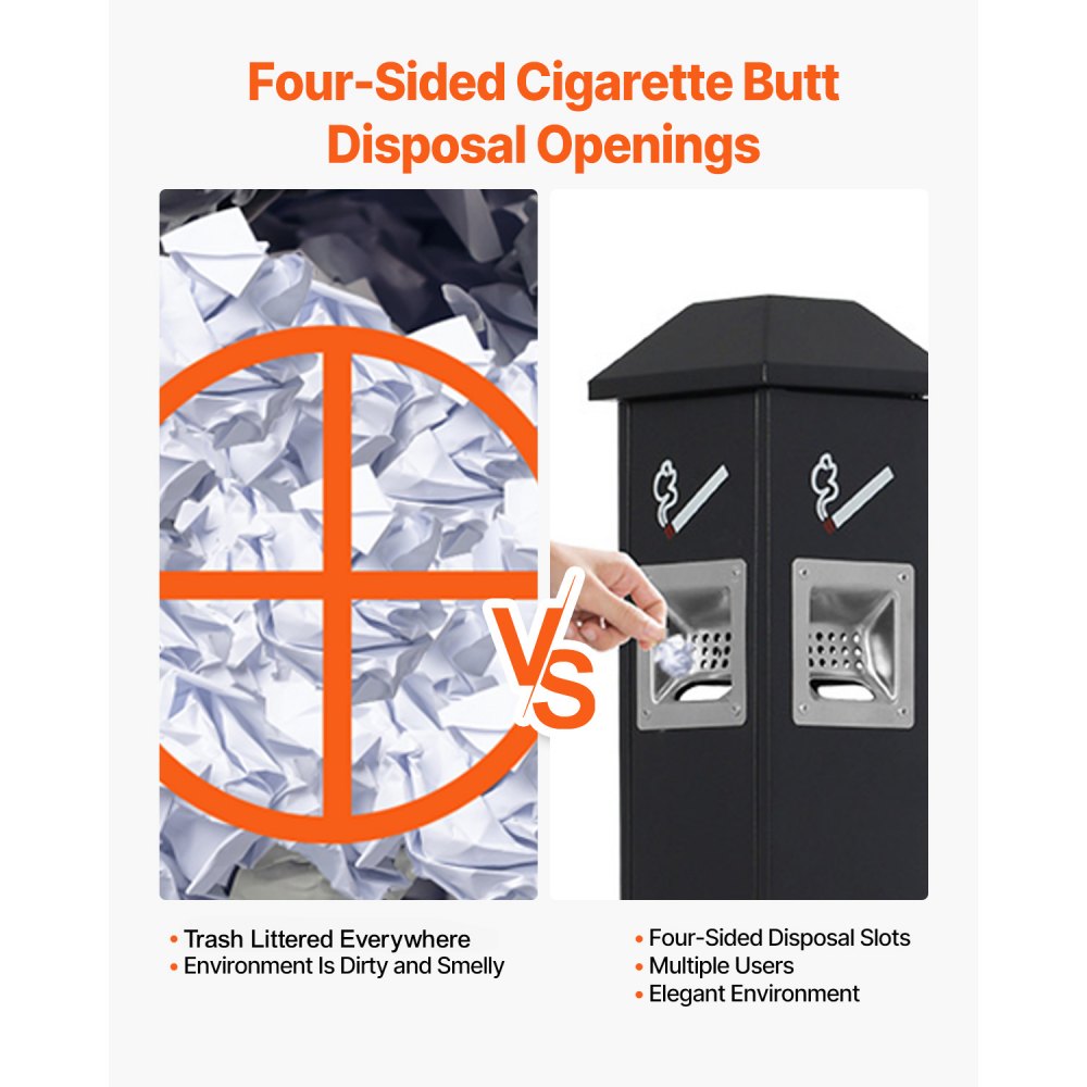 VEVOR Cigarette Butt Receptacle, Weatherproof Cigarette Butt Container with 4 Disposal Openings  & Top Cover, Freestanding Outdoor Cigarette Butt Disposal for Garden, Office, Restaurant, Hotel, Black