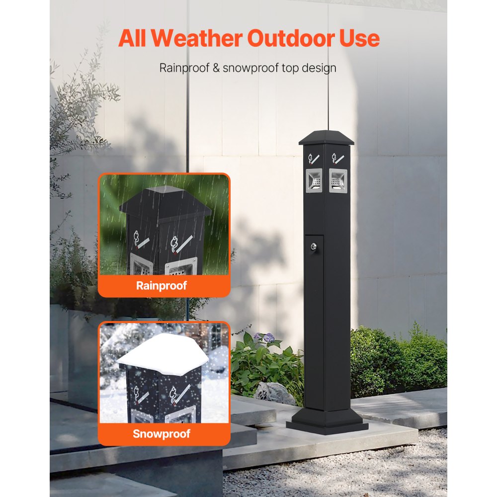 VEVOR Cigarette Butt Receptacle, Weatherproof Cigarette Butt Container with 4 Disposal Openings  & Top Cover, Freestanding Outdoor Cigarette Butt Disposal for Garden, Office, Restaurant, Hotel, Black