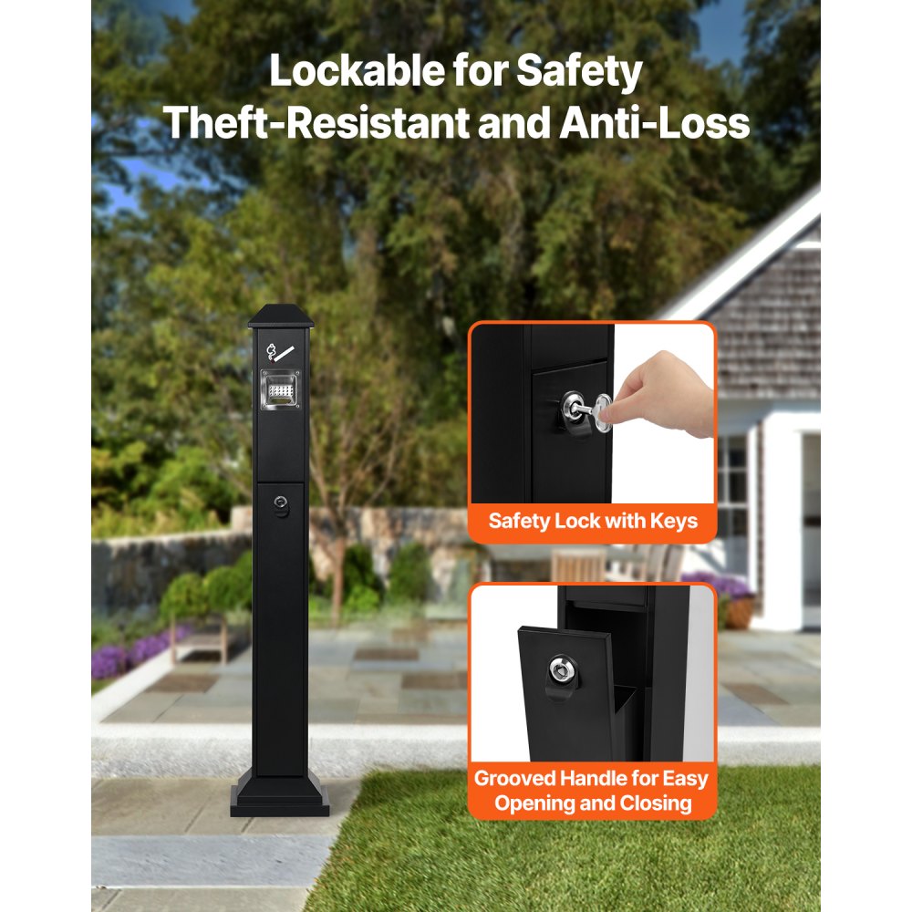 VEVOR Cigarette Butt Receptacle, Weatherproof Cigarette Butt Container with 4 Disposal Openings  & Top Cover, Freestanding Outdoor Cigarette Butt Disposal for Garden, Office, Restaurant, Hotel, Black