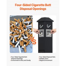 Cigarette Butt Receptacle with 4 Disposal Openings Butt Disposal Black