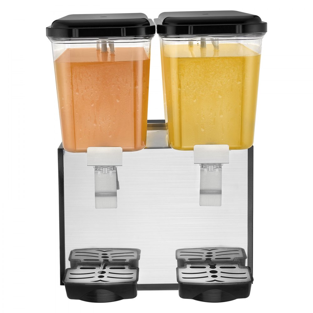 VEVOR Commercial Beverage Dispenser, 2 Tanks 18 L Per Tank Juice Dispenser, 370W Stainless Steel Ice Tea Drink Machine with 7℃-12℃ Cooling Temperature, for Cold Drink Restaurant Bar Party