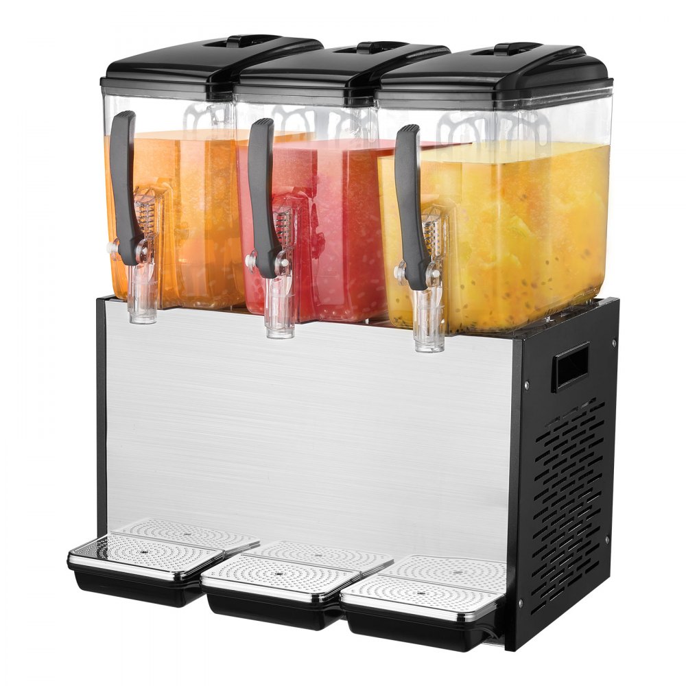 VEVOR Commercial Beverage Dispenser, 3 Tanks 12 L Per Tank Juice Dispenser, 370W Stainless Steel Ice Tea Drink Machine with 45°F-54°F Cooling Temperature, for Cold Drink Restaurant Bar Party