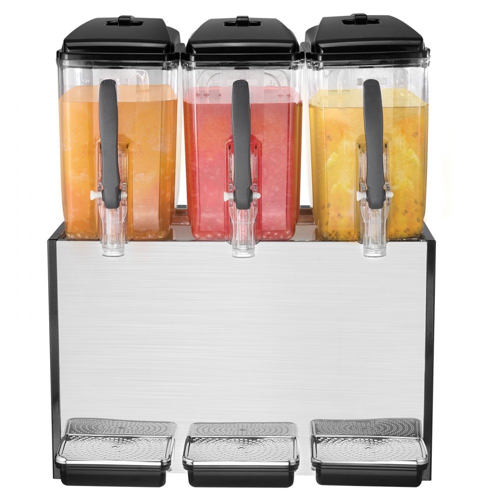 VEVOR Commercial Beverage Dispenser, 3 Tanks 12 L Per Tank Juice Dispenser, 370W Stainless Steel Ice Tea Drink Machine with 45°F-54°F Cooling Temperature, for Cold Drink Restaurant Bar Party