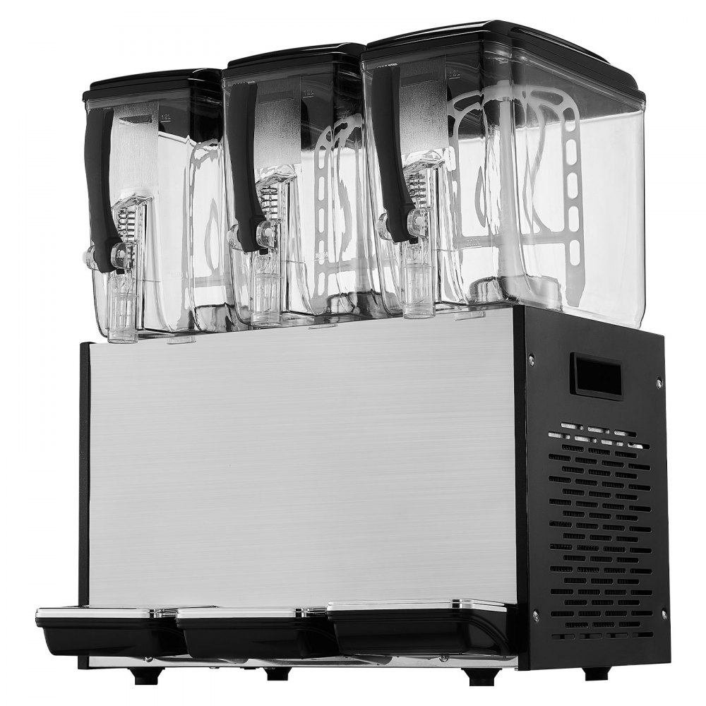 VEVOR Commercial Beverage Dispenser, 3 Tanks 12 L Per Tank Juice Dispenser, 370W Stainless Steel Ice Tea Drink Machine with 45°F-54°F Cooling Temperature, for Cold Drink Restaurant Bar Party