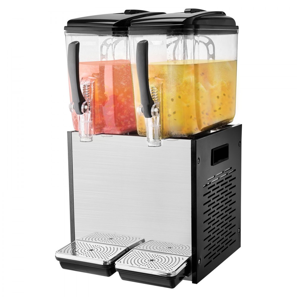 VEVOR Commercial Beverage Dispenser, 2 Tanks 12 L Per Tank Juice Dispenser, 286W Stainless Steel Ice Tea Drink Machine with 45°F-54°F Cooling Temperature, for Cold Drink Restaurant Bar Party