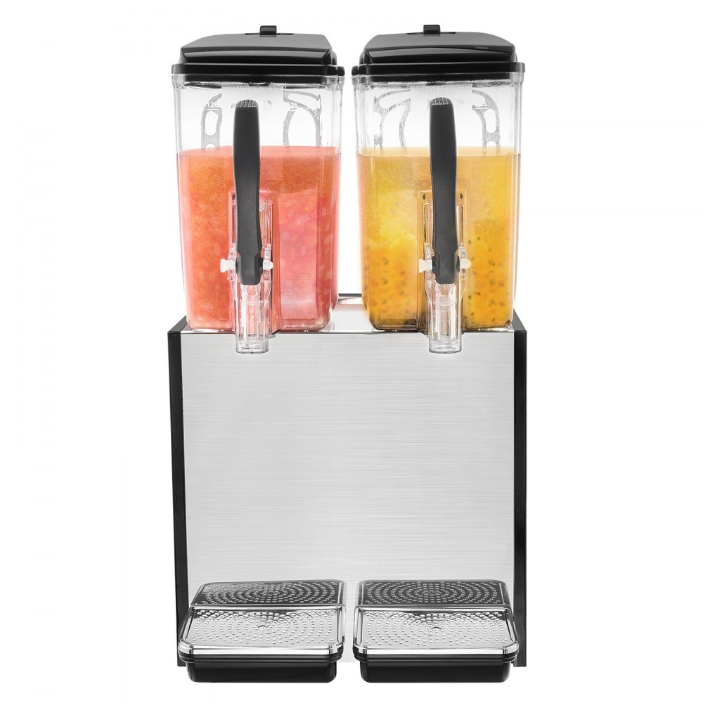 VEVOR Commercial Beverage Dispenser, 2 Tanks 12 L Per Tank Juice Dispenser, 286W Stainless Steel Ice Tea Drink Machine with 45°F-54°F Cooling Temperature, for Cold Drink Restaurant Bar Party
