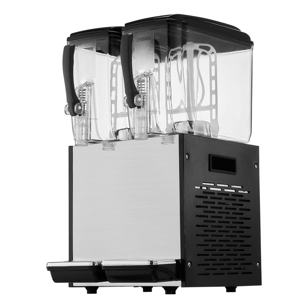 VEVOR Commercial Beverage Dispenser, 2 Tanks 12 L Per Tank Juice Dispenser, 286W Stainless Steel Ice Tea Drink Machine with 45°F-54°F Cooling Temperature, for Cold Drink Restaurant Bar Party