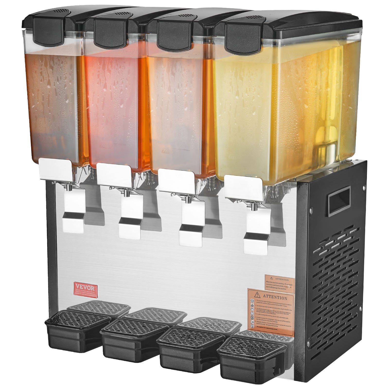 VEVOR Commercial Beverage Dispenser, 4 Tanks 10 L Per Tank Juice Dispenser, 430W Stainless Steel Ice Tea Drink Machine with 45°F-54°F Cooling Temperature, for Cold Drink Restaurant Bar Party