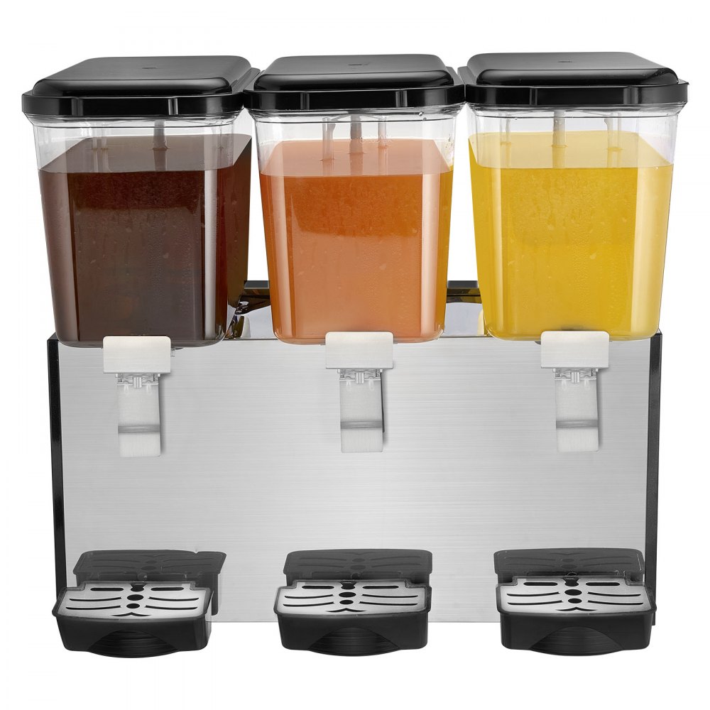 VEVOR Commercial Beverage Dispenser, 3 Tanks 18 L / 19 QT Per Tank Juice Dispenser, 512W Stainless Steel Ice Tea Drink Machine with 45°F-54°F Cooling Temperature, for Cold Drink Restaurant Bar Party