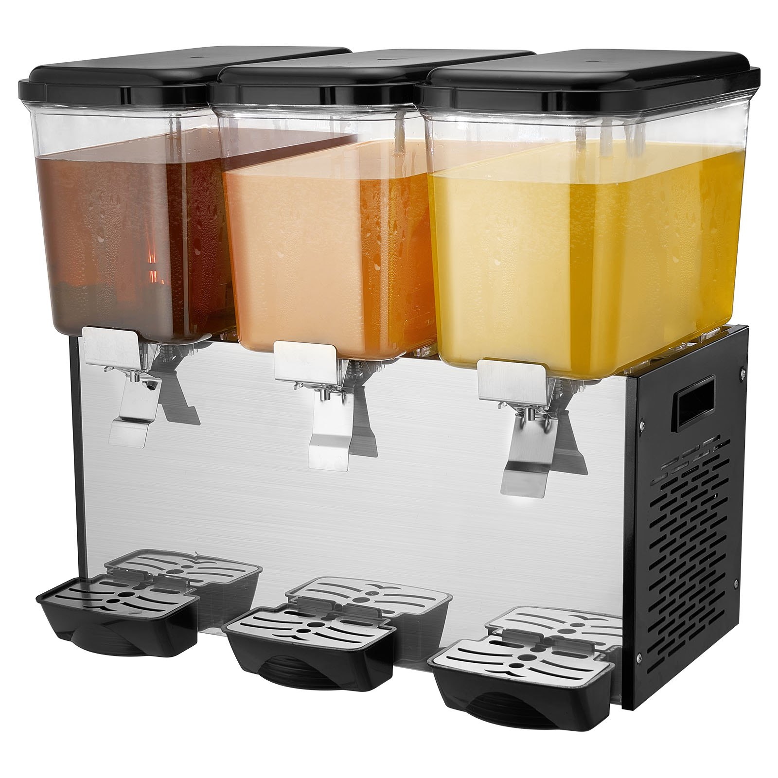 VEVOR Commercial Beverage Dispenser, 3 Tanks 18 L / 19 QT Per Tank Juice Dispenser, 512W Stainless Steel Ice Tea Drink Machine with 45°F-54°F Cooling Temperature, for Cold Drink Restaurant Bar Party