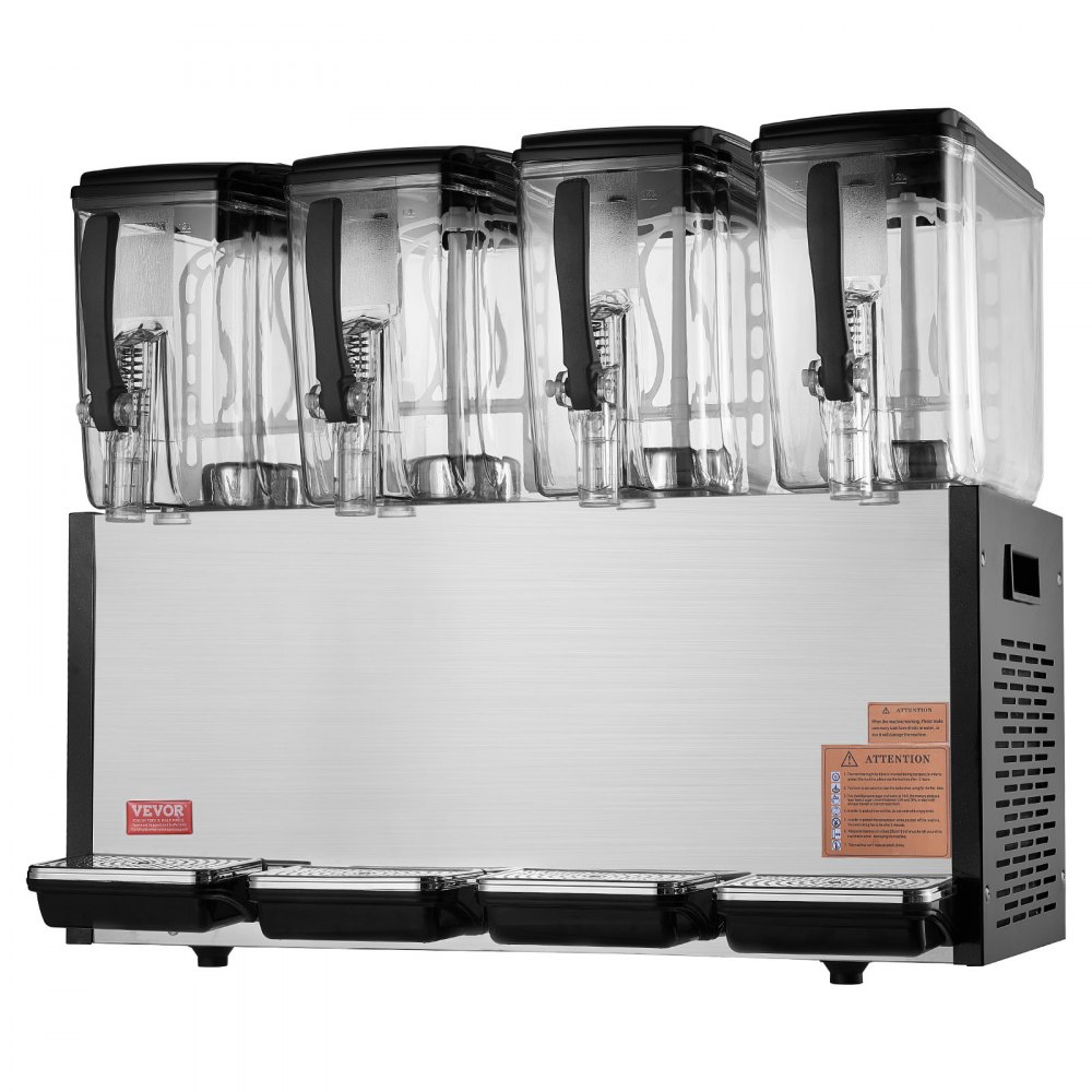 VEVOR Commercial Beverage Dispenser, 4 Tanks 12 L / 12.7 QT Per Tank Juice Dispenser, 510W Stainless Steel Ice Tea Drink Machine with 45°F-54°F Cooling Temperature, for Cold Drink Restaurant Bar Party