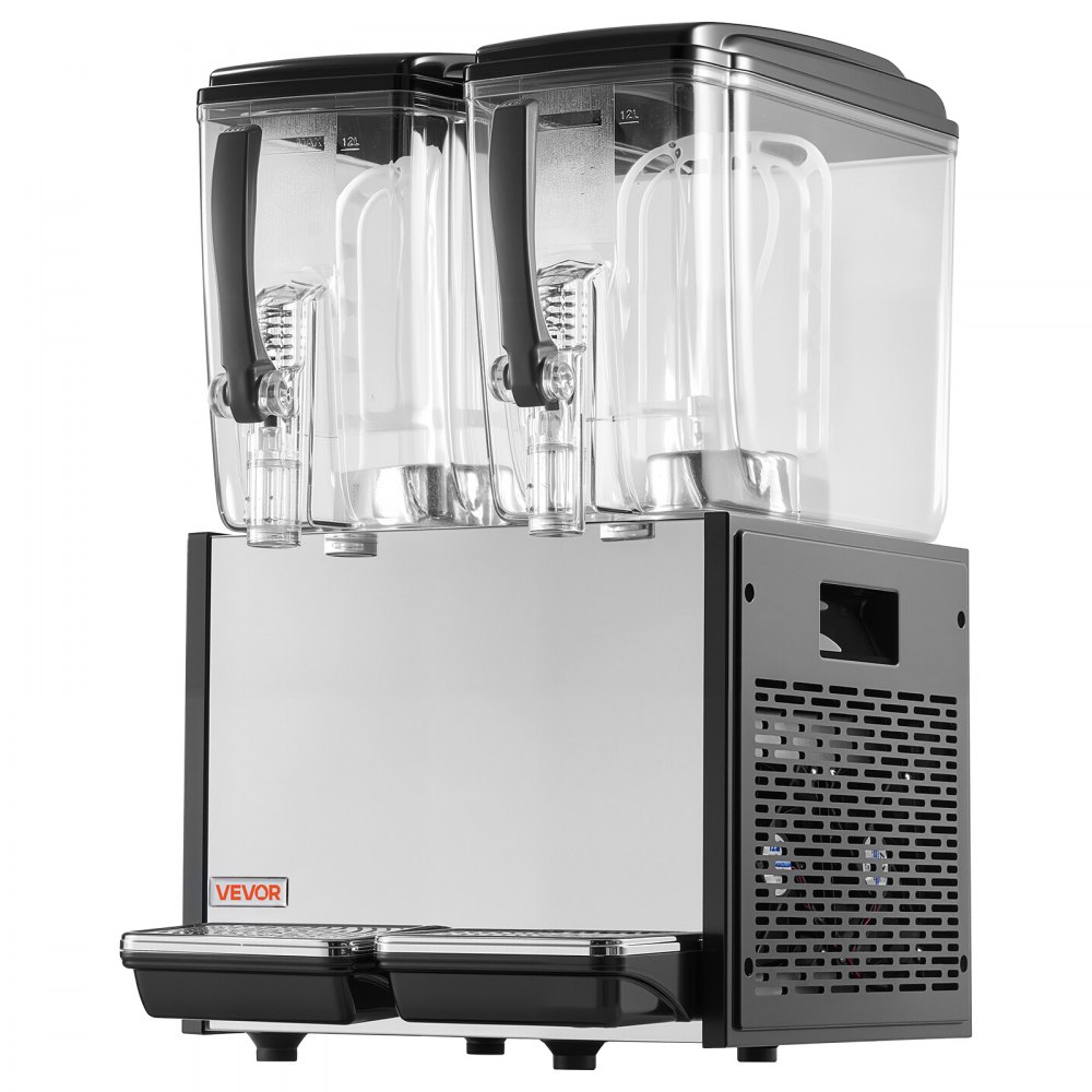 VEVOR Commercial Beverage Dispenser 2 Tanks 12 L / 12.7 QT Per Tank, Stainless Steel Juice Dispenser, Ice Tea Drink Machine with 45℉ to 54℉ Cooling Temperature, for Cold Drink Restaurant Bar Party