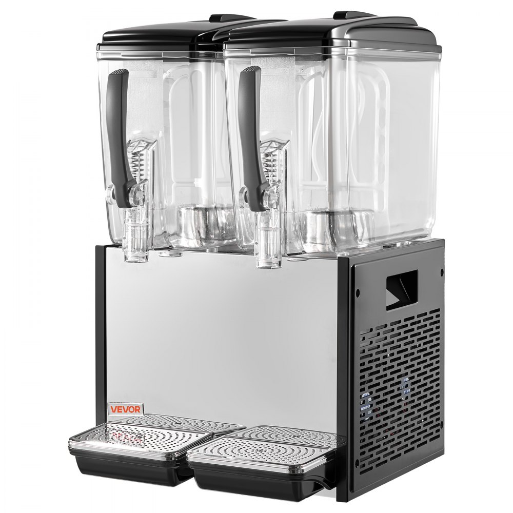 VEVOR Commercial Beverage Dispenser 2 Tanks 12 L / 12.7 QT Per Tank, Stainless Steel Juice Dispenser, Ice Tea Drink Machine with 45℉ to 54℉ Cooling Temperature, for Cold Drink Restaurant Bar Party