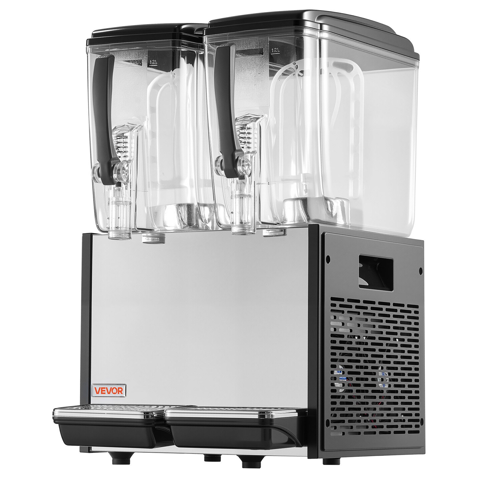 VEVOR Commercial Beverage Dispenser 2 Tanks 12 L / 12.7 QT Per Tank, Stainless Steel Juice Dispenser, Ice Tea Drink Machine with 45℉ to 54℉ Cooling Temperature, for Cold Drink Restaurant Bar Party