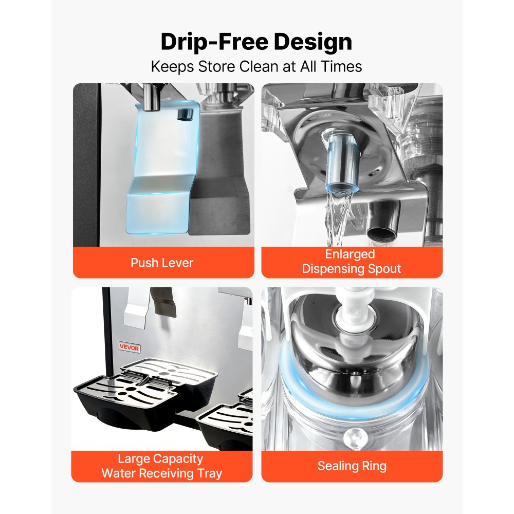 VEVOR Commercial Beverage Dispenser 2 Tanks 18 L / 19 QT Per Tank, Stainless Steel Juice Dispenser, Ice Tea Drink Machine with 45℉ to 54℉ Cooling Temperature, for Cold Drink Restaurant Bar Party
