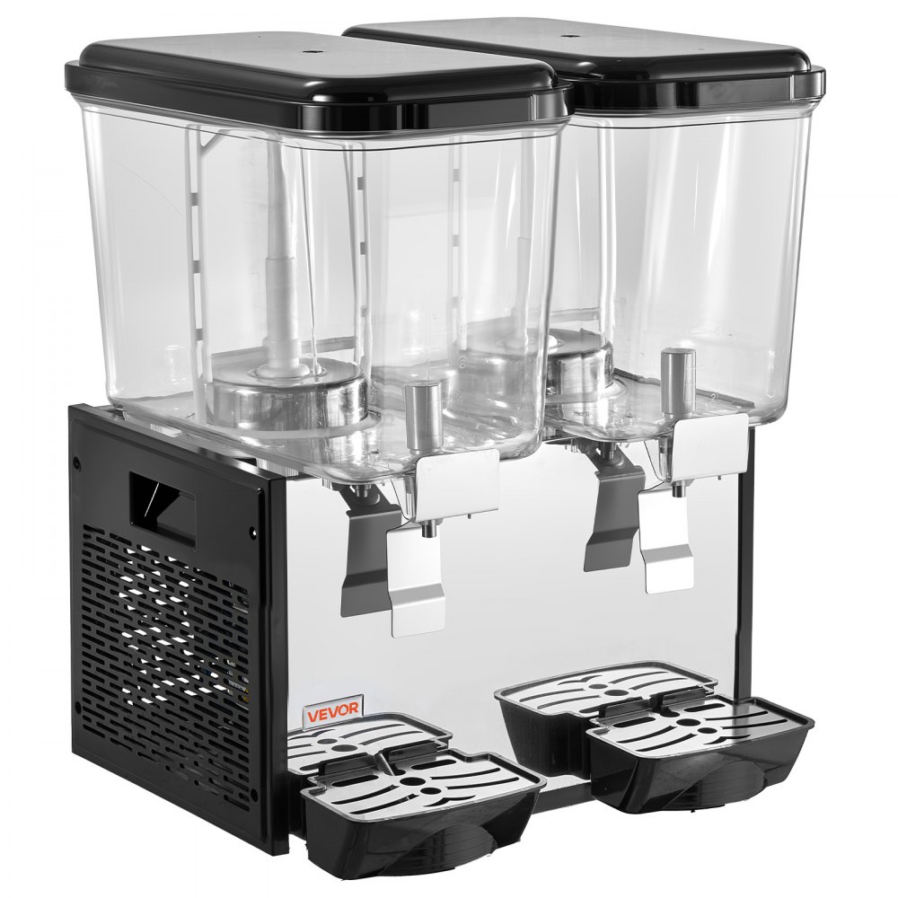 VEVOR Commercial Beverage Dispenser 2 Tanks 18 L / 19 QT Per Tank, Stainless Steel Juice Dispenser, Ice Tea Drink Machine with 45℉ to 54℉ Cooling Temperature, for Cold Drink Restaurant Bar Party