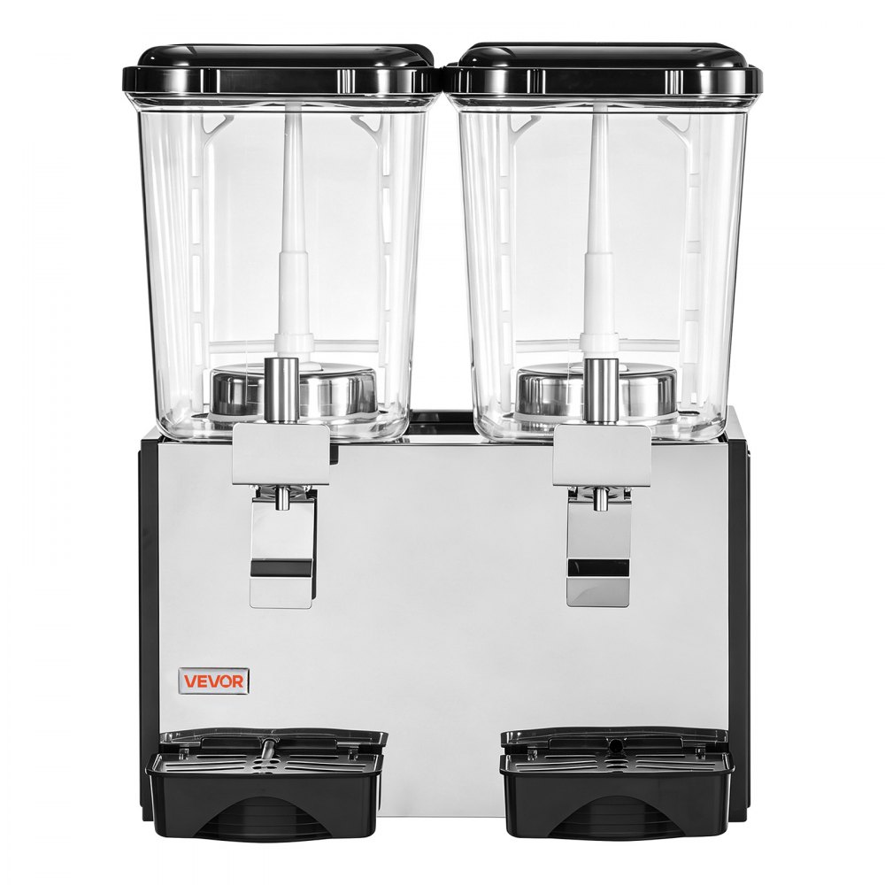 VEVOR Commercial Beverage Dispenser 2 Tanks 18 L / 19 QT Per Tank, Stainless Steel Juice Dispenser, Ice Tea Drink Machine with 45℉ to 54℉ Cooling Temperature, for Cold Drink Restaurant Bar Party