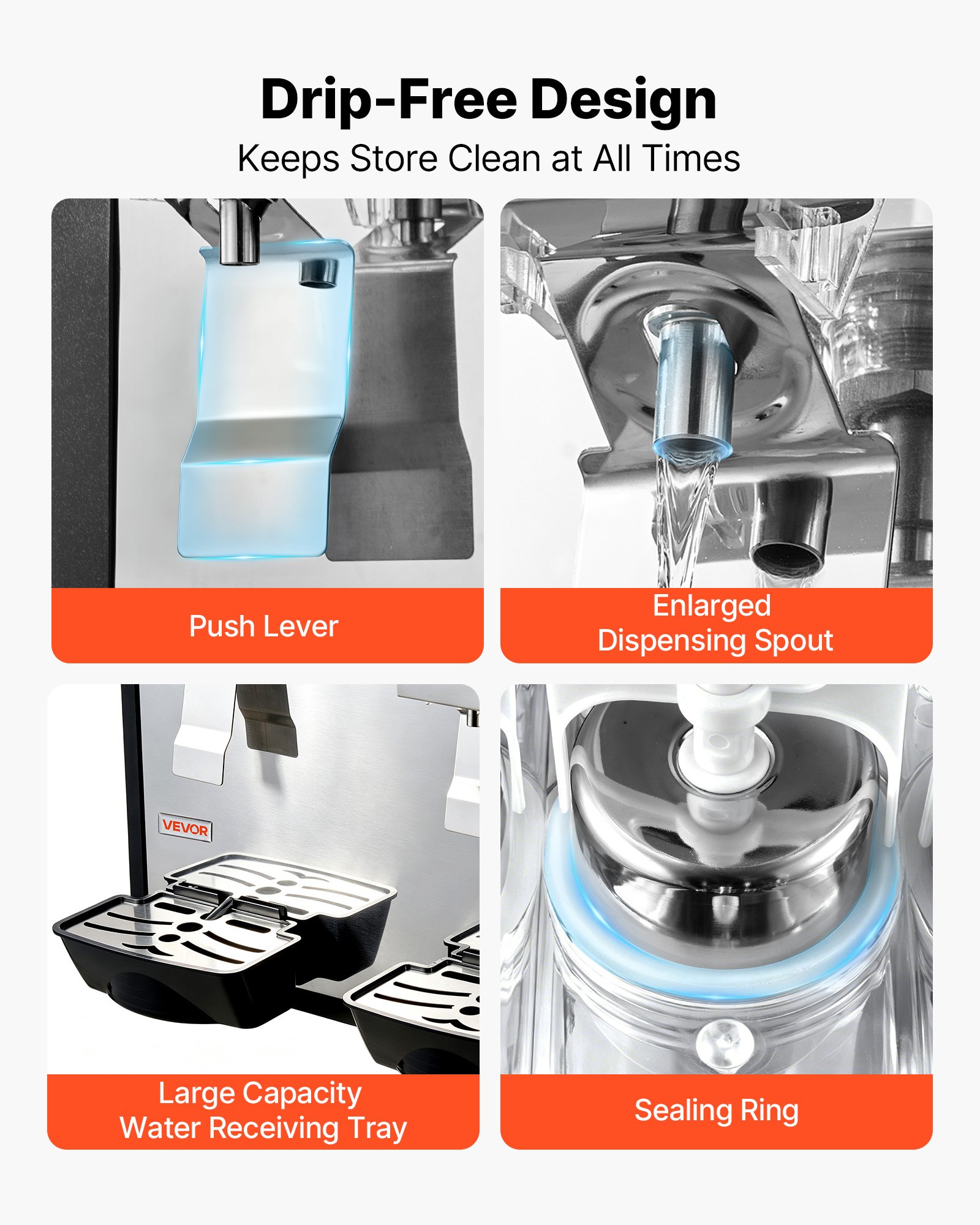 VEVOR Commercial Beverage Dispenser 2 Tanks 18 L / 19 QT Per Tank, Stainless Steel Juice Dispenser, Ice Tea Drink Machine with 45℉ to 54℉ Cooling Temperature, for Cold Drink Restaurant Bar Party