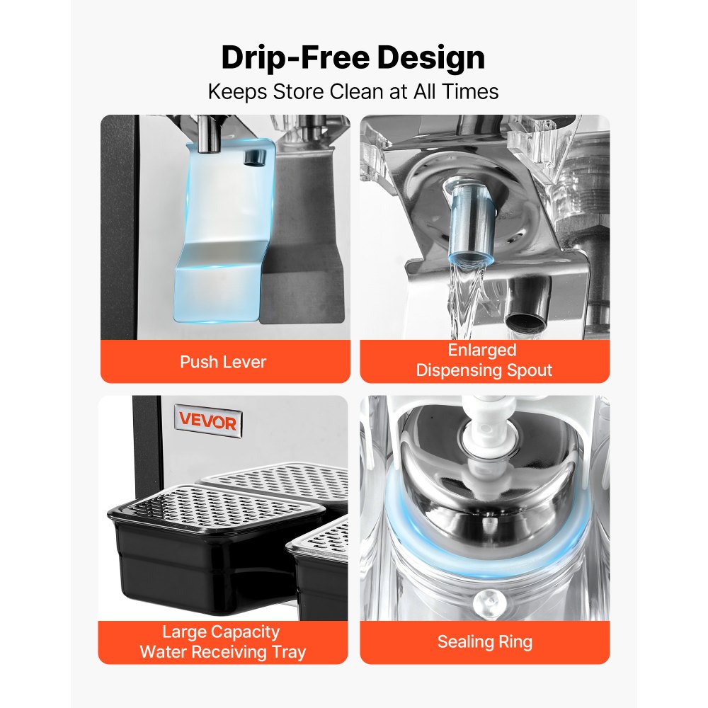 VEVOR Commercial Beverage Dispenser 2 Tanks 10 L / 10.6 QT Per Tank, Stainless Steel Juice Dispenser, Ice Tea Drink Machine with 45℉ to 54℉ Cooling Temperature, for Cold Drink Restaurant Bar Party