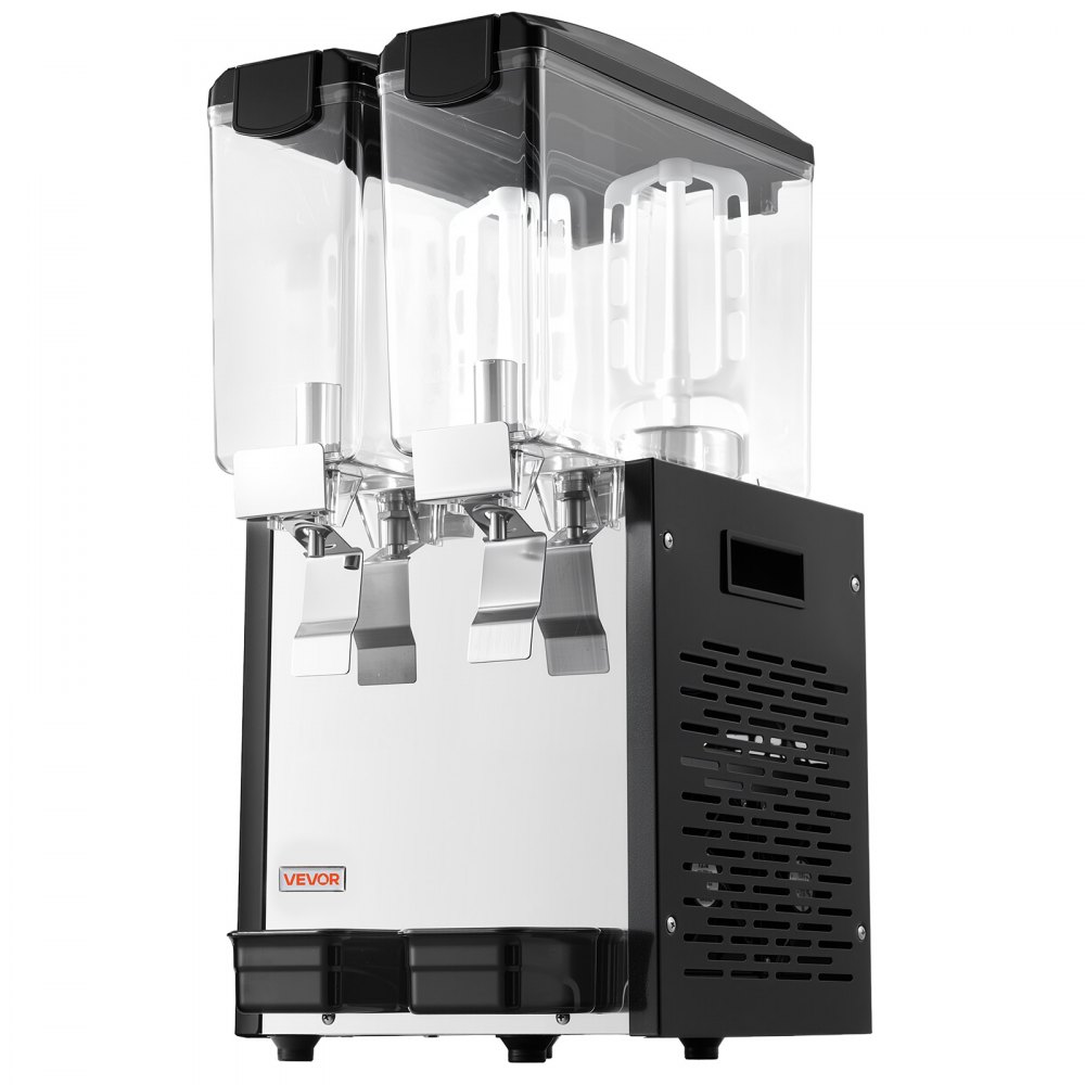 VEVOR Commercial Beverage Dispenser 2 Tanks 10 L / 10.6 QT Per Tank, Stainless Steel Juice Dispenser, Ice Tea Drink Machine with 45℉ to 54℉ Cooling Temperature, for Cold Drink Restaurant Bar Party