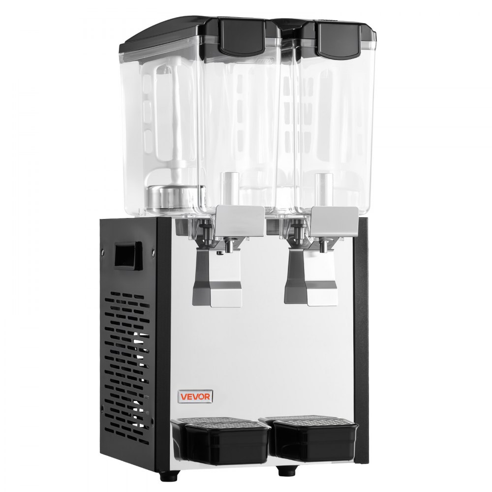 VEVOR Commercial Beverage Dispenser 2 Tanks 10 L / 10.6 QT Per Tank, Stainless Steel Juice Dispenser, Ice Tea Drink Machine with 45℉ to 54℉ Cooling Temperature, for Cold Drink Restaurant Bar Party
