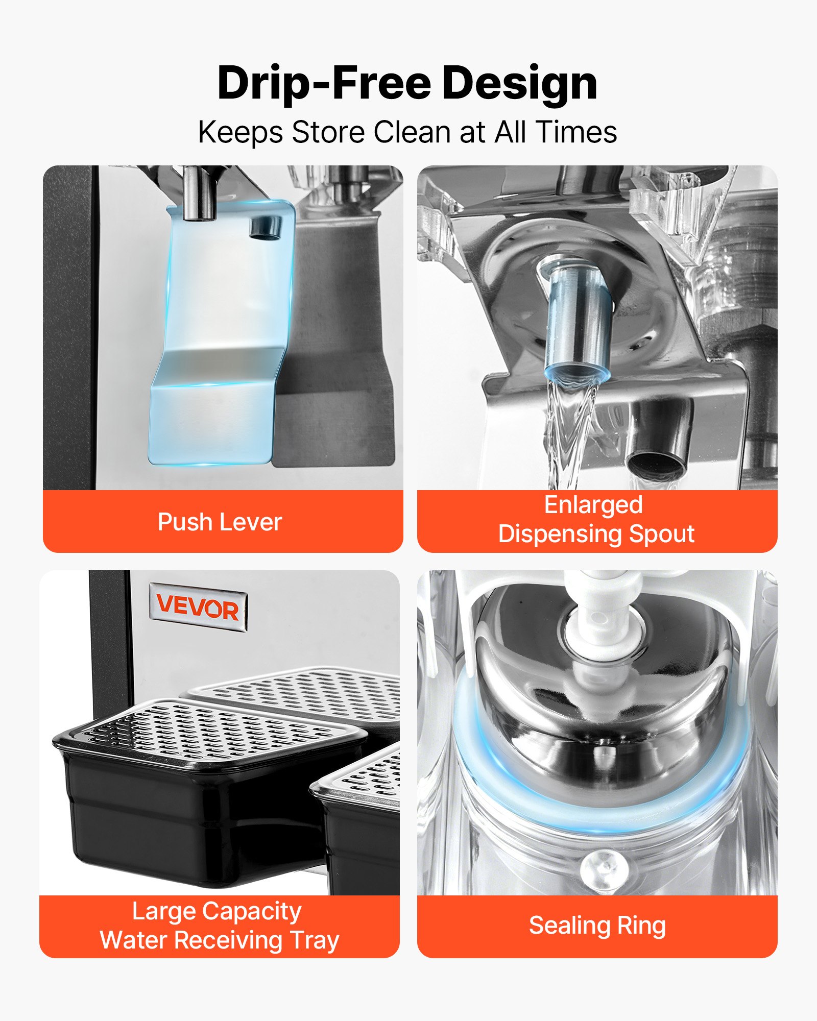 VEVOR Commercial Beverage Dispenser 2 Tanks 10 L / 10.6 QT Per Tank, Stainless Steel Juice Dispenser, Ice Tea Drink Machine with 45℉ to 54℉ Cooling Temperature, for Cold Drink Restaurant Bar Party