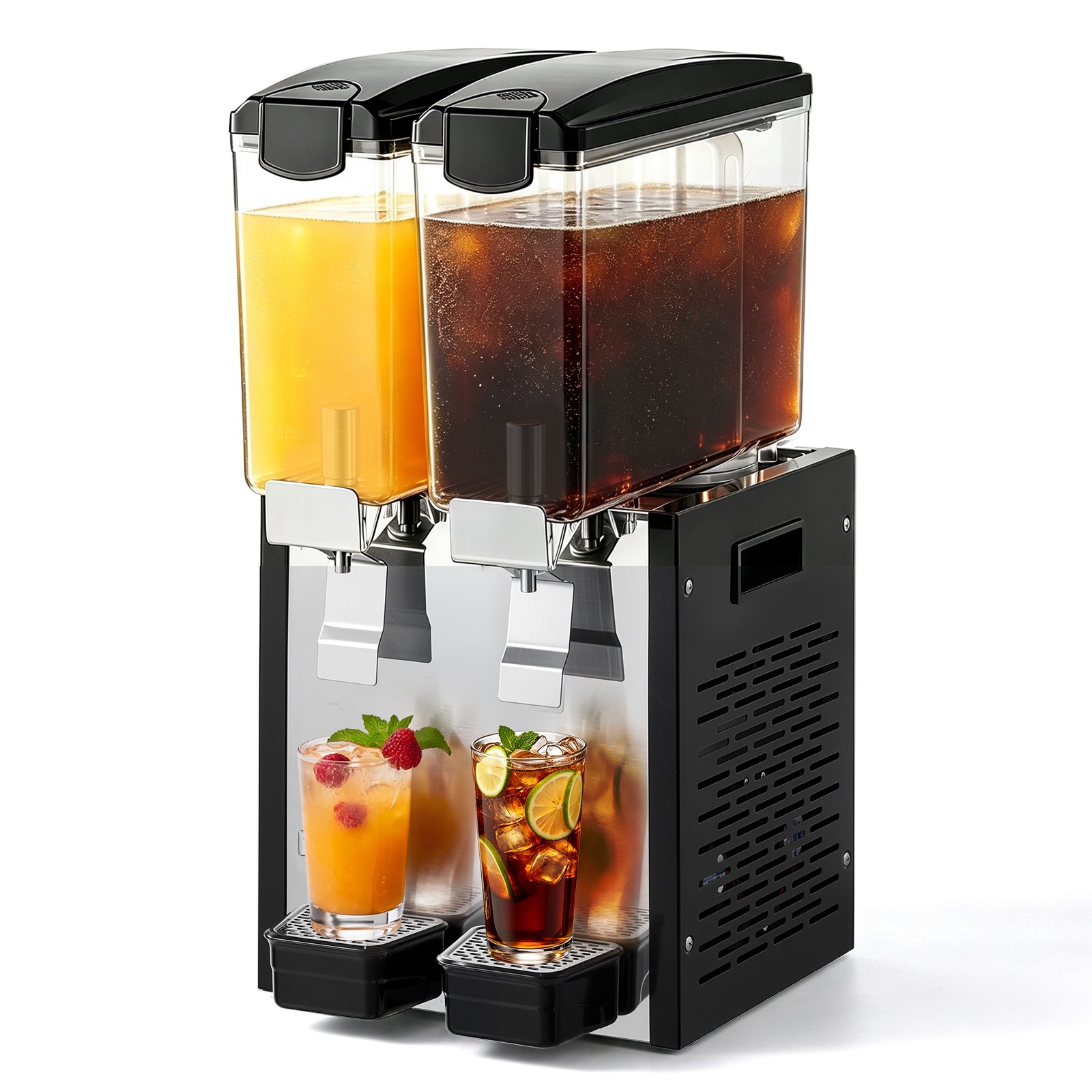 VEVOR Commercial Beverage Dispenser 2 Tanks 10 L / 10.6 QT Per Tank, Stainless Steel Juice Dispenser, Ice Tea Drink Machine with 45℉ to 54℉ Cooling Temperature, for Cold Drink Restaurant Bar Party