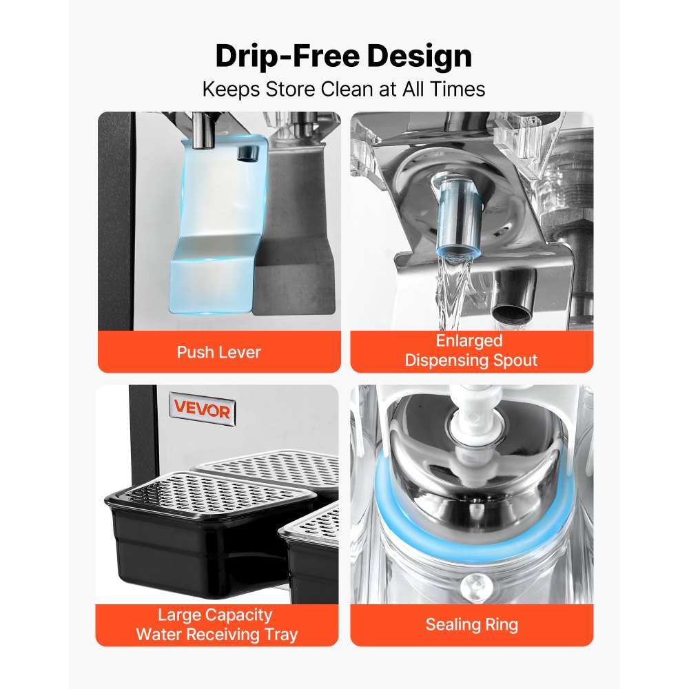 VEVOR Commercial Beverage Dispenser 3 Tanks 10 L / 10.6 QT Per Tank, Stainless Steel Juice Dispenser, Ice Tea Drink Machine with 45℉ to 54℉ Cooling Temperature, for Cold Drink Restaurant Bar Party