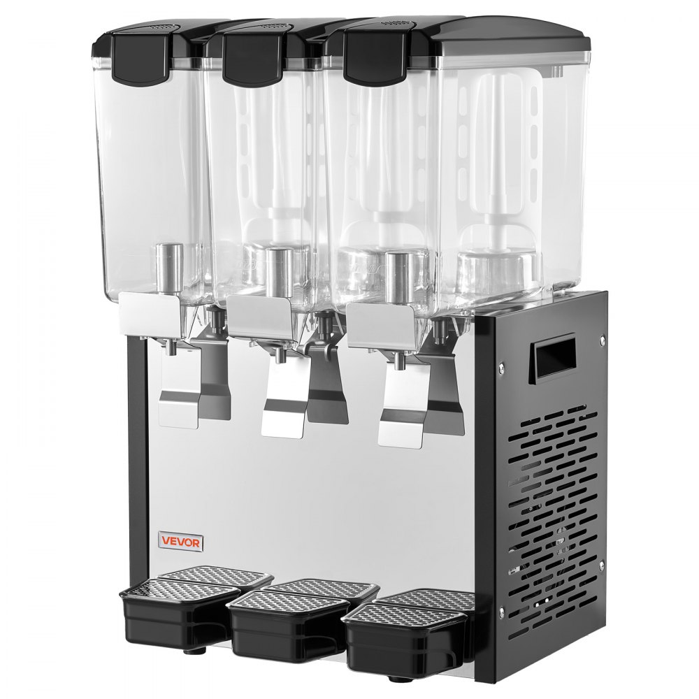 VEVOR Commercial Beverage Dispenser 3 Tanks 10 L / 10.6 QT Per Tank, Stainless Steel Juice Dispenser, Ice Tea Drink Machine with 45℉ to 54℉ Cooling Temperature, for Cold Drink Restaurant Bar Party