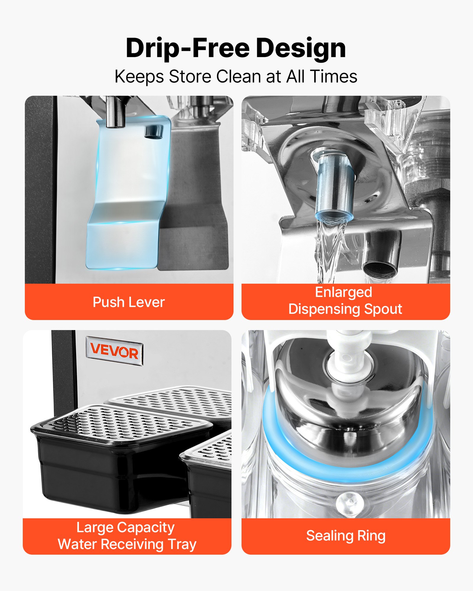 VEVOR Commercial Beverage Dispenser 3 Tanks 10 L / 10.6 QT Per Tank, Stainless Steel Juice Dispenser, Ice Tea Drink Machine with 45℉ to 54℉ Cooling Temperature, for Cold Drink Restaurant Bar Party