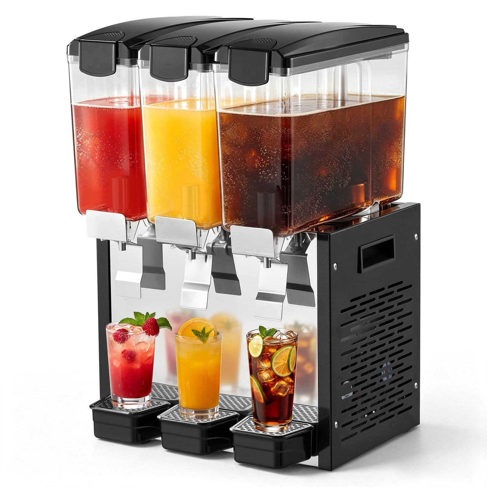 VEVOR Commercial Beverage Dispenser 3 Tanks 10 L / 10.6 QT Per Tank, Stainless Steel Juice Dispenser, Ice Tea Drink Machine with 45℉ to 54℉ Cooling Temperature, for Cold Drink Restaurant Bar Party