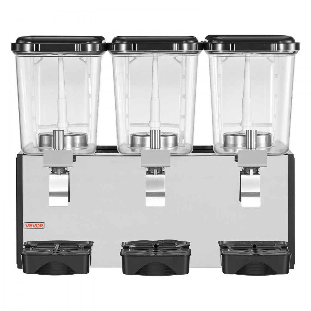 VEVOR Commercial Beverage Dispenser 3 Tanks 18 L / 19 QT Per Tank, Stainless Steel Juice Dispenser, Ice Tea Drink Machine with 45℉ to 54℉ Cooling Temperature, for Cold Drink Restaurant Bar Party