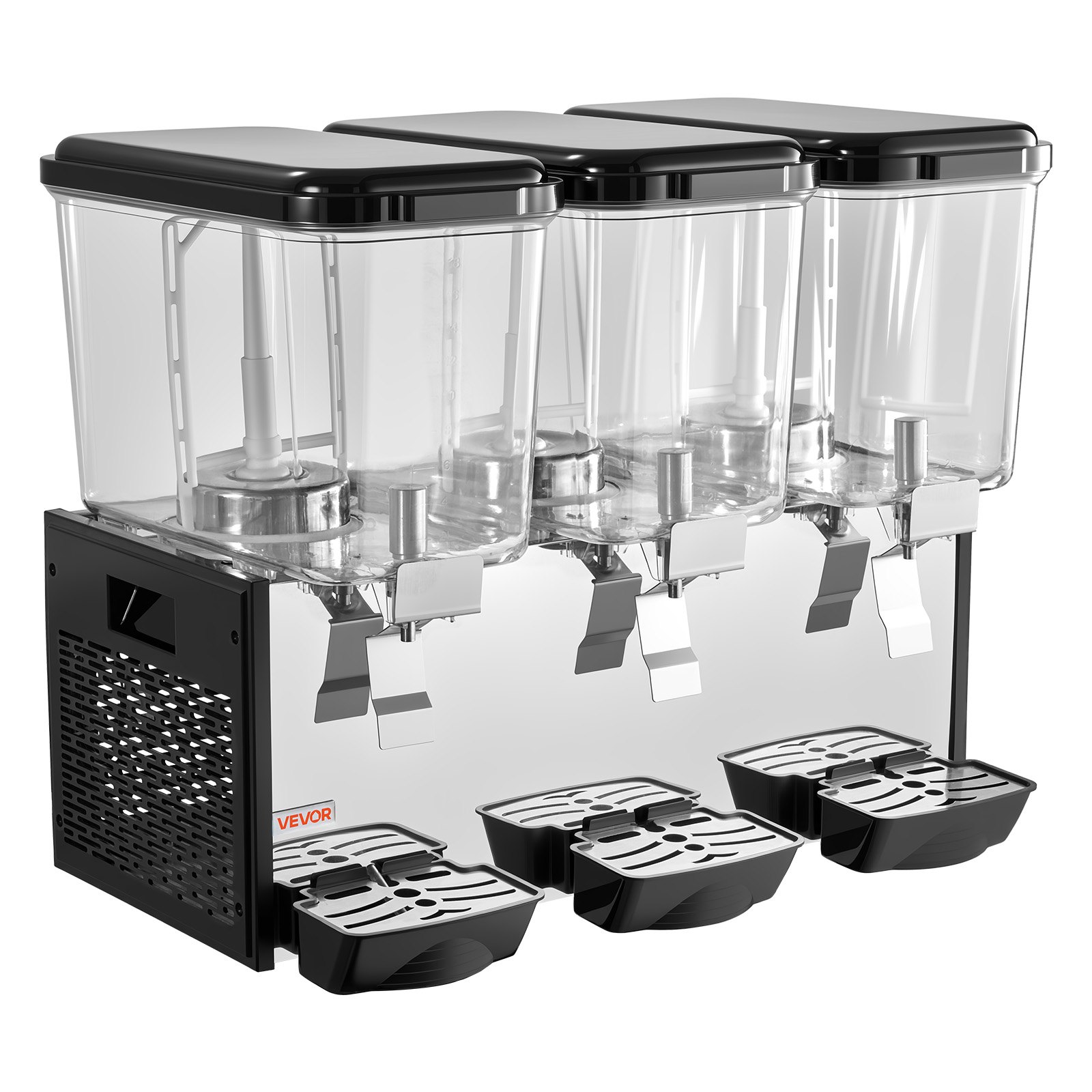 VEVOR Commercial Beverage Dispenser 3 Tanks 18 L / 19 QT Per Tank, Stainless Steel Juice Dispenser, Ice Tea Drink Machine with 45℉ to 54℉ Cooling Temperature, for Cold Drink Restaurant Bar Party