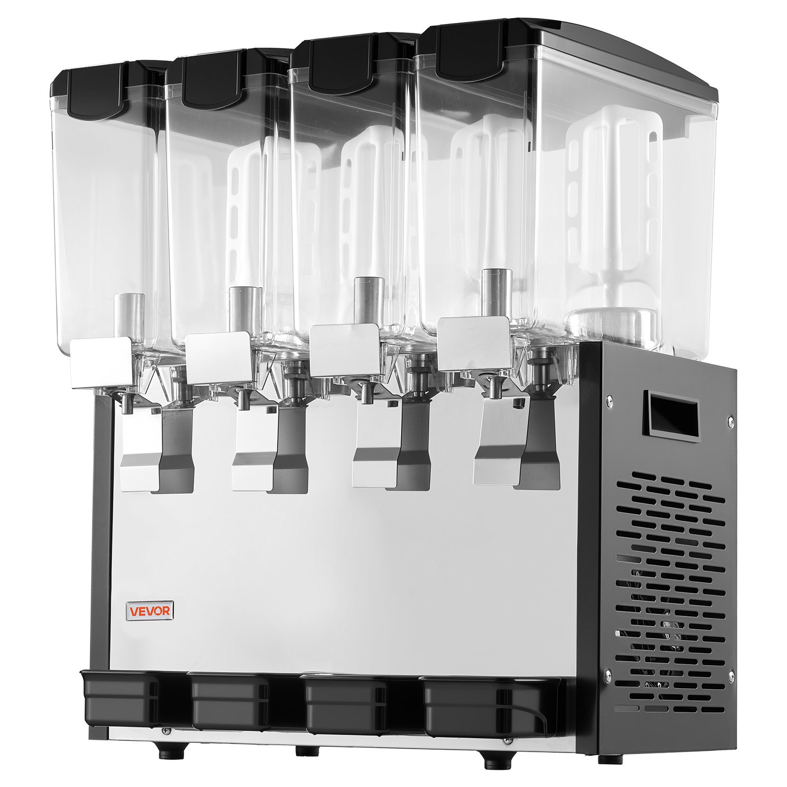 VEVOR Commercial Beverage Dispenser 4 Tanks 10 L / 10.6 QT Per Tank, Stainless Steel Juice Dispenser, Ice Tea Drink Machine with 45℉ to 54℉ Cooling Temperature, for Cold Drink Restaurant Bar Party