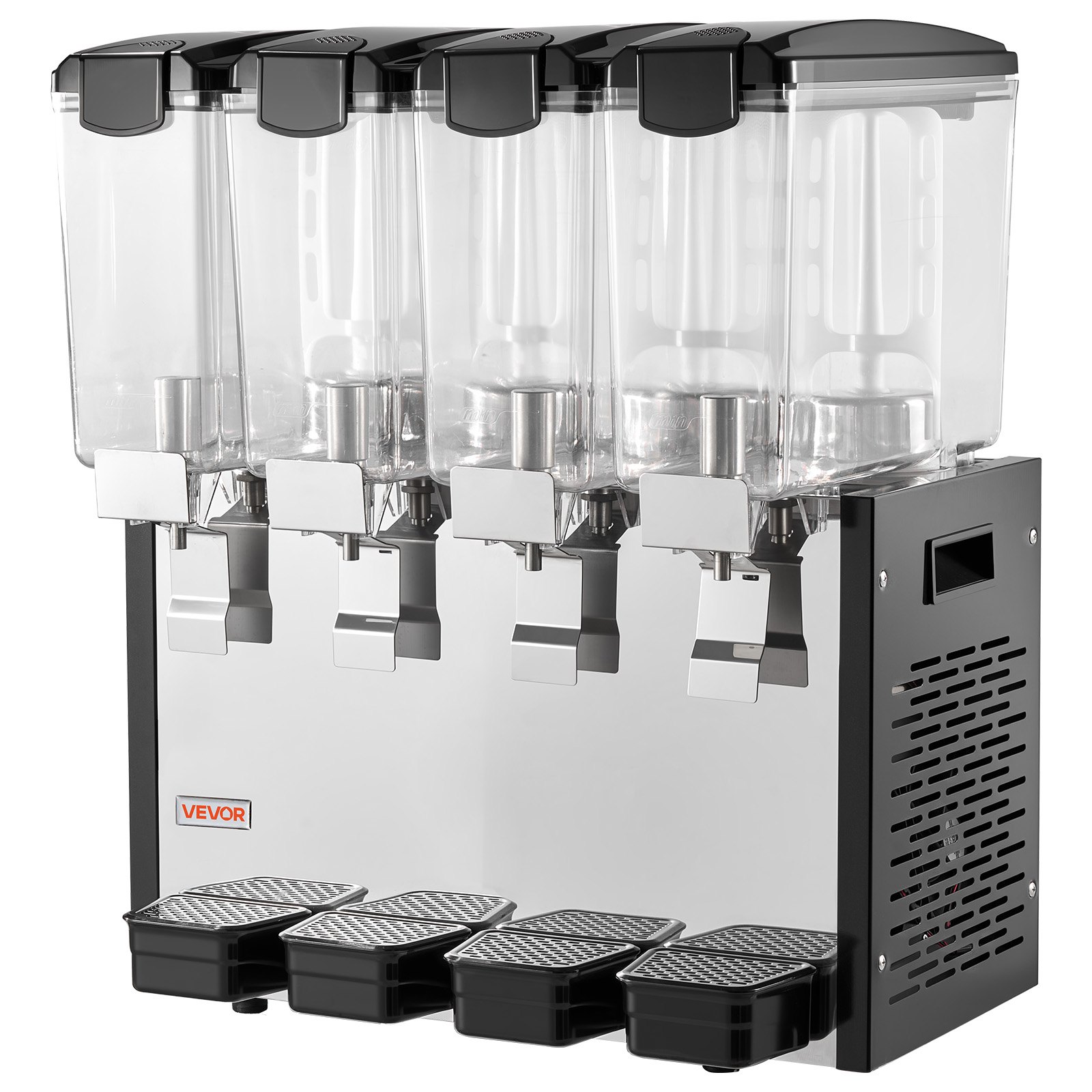 VEVOR Commercial Beverage Dispenser 4 Tanks 10 L / 10.6 QT Per Tank, Stainless Steel Juice Dispenser, Ice Tea Drink Machine with 45℉ to 54℉ Cooling Temperature, for Cold Drink Restaurant Bar Party