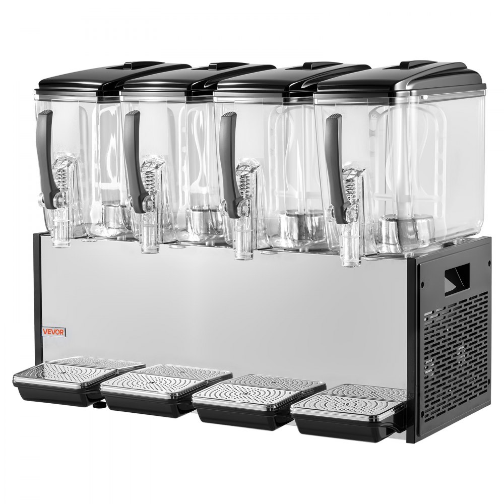 VEVOR Commercial Beverage Dispenser 4 Tanks 12 L / 12.7 QT Per Tank, Stainless Steel Juice Dispenser, Ice Tea Drink Machine with 45℉ to 54℉ Cooling Temperature, for Cold Drink Restaurant Bar Party