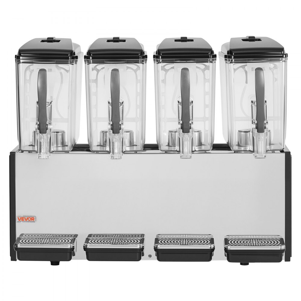 VEVOR Commercial Beverage Dispenser 4 Tanks 12 L / 12.7 QT Per Tank, Stainless Steel Juice Dispenser, Ice Tea Drink Machine with 45℉ to 54℉ Cooling Temperature, for Cold Drink Restaurant Bar Party