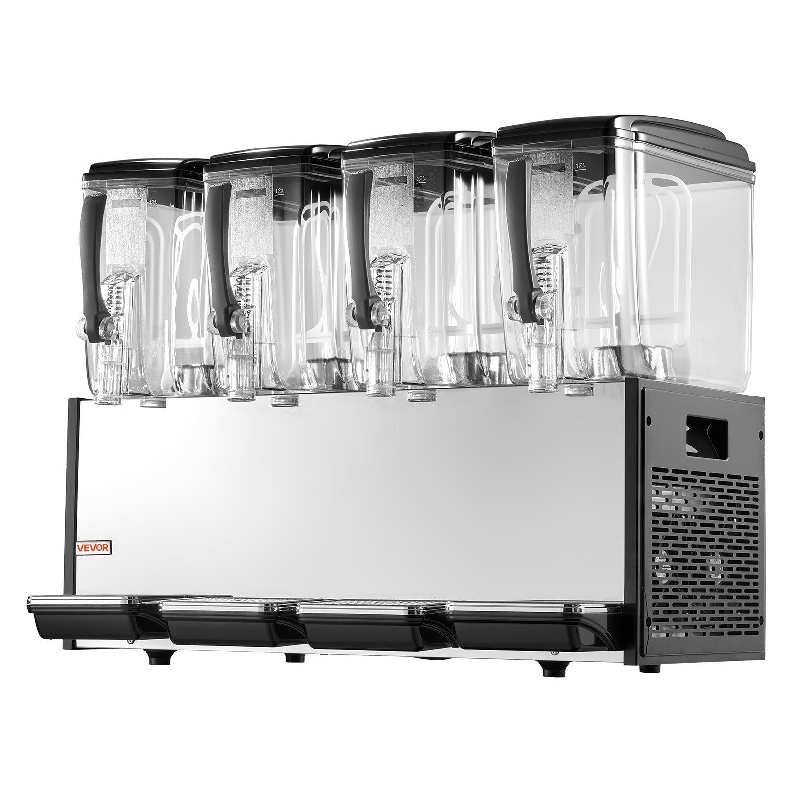 VEVOR Commercial Beverage Dispenser 4 Tanks 12 L / 12.7 QT Per Tank, Stainless Steel Juice Dispenser, Ice Tea Drink Machine with 45℉ to 54℉ Cooling Temperature, for Cold Drink Restaurant Bar Party