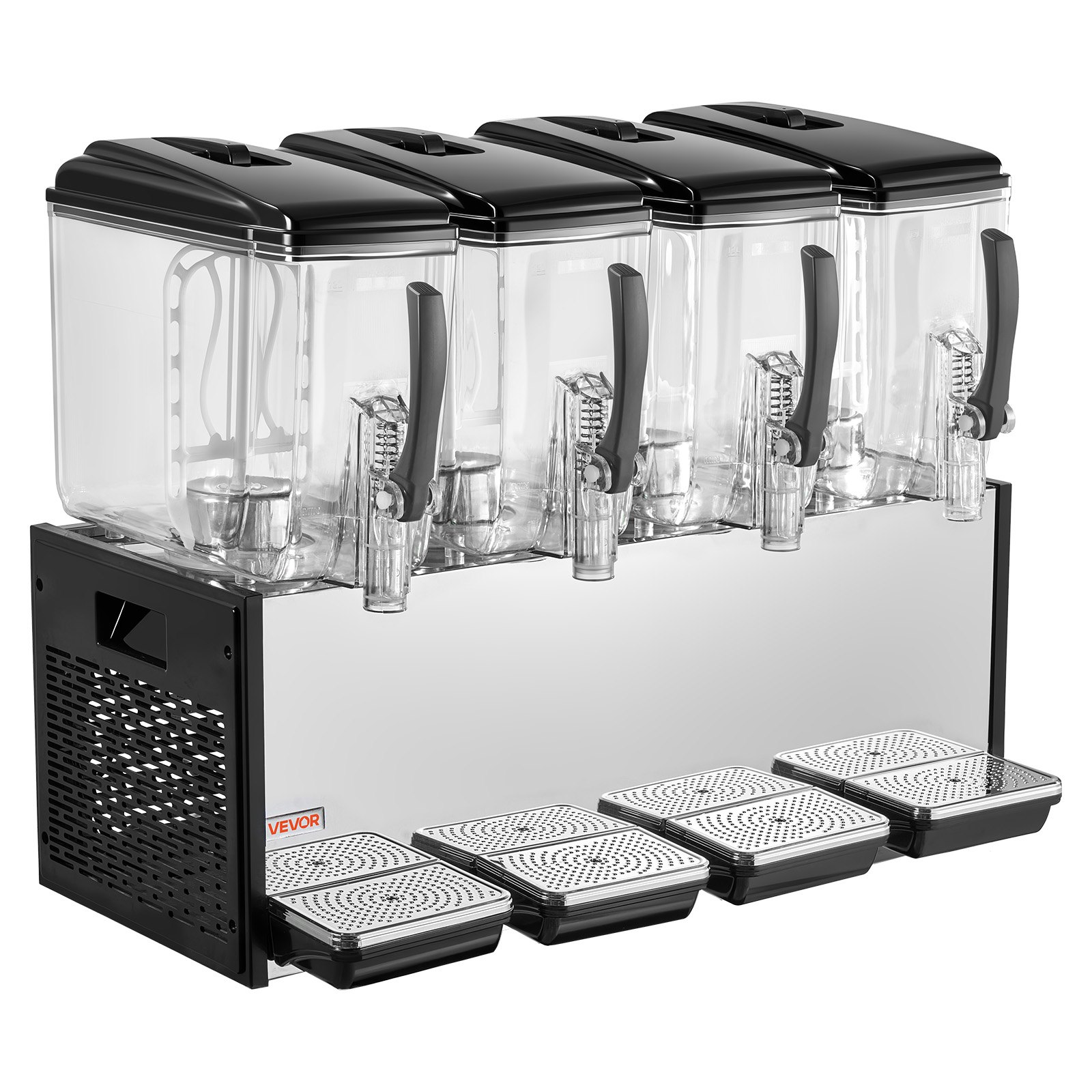 VEVOR Commercial Beverage Dispenser 4 Tanks 12 L / 12.7 QT Per Tank, Stainless Steel Juice Dispenser, Ice Tea Drink Machine with 45℉ to 54℉ Cooling Temperature, for Cold Drink Restaurant Bar Party