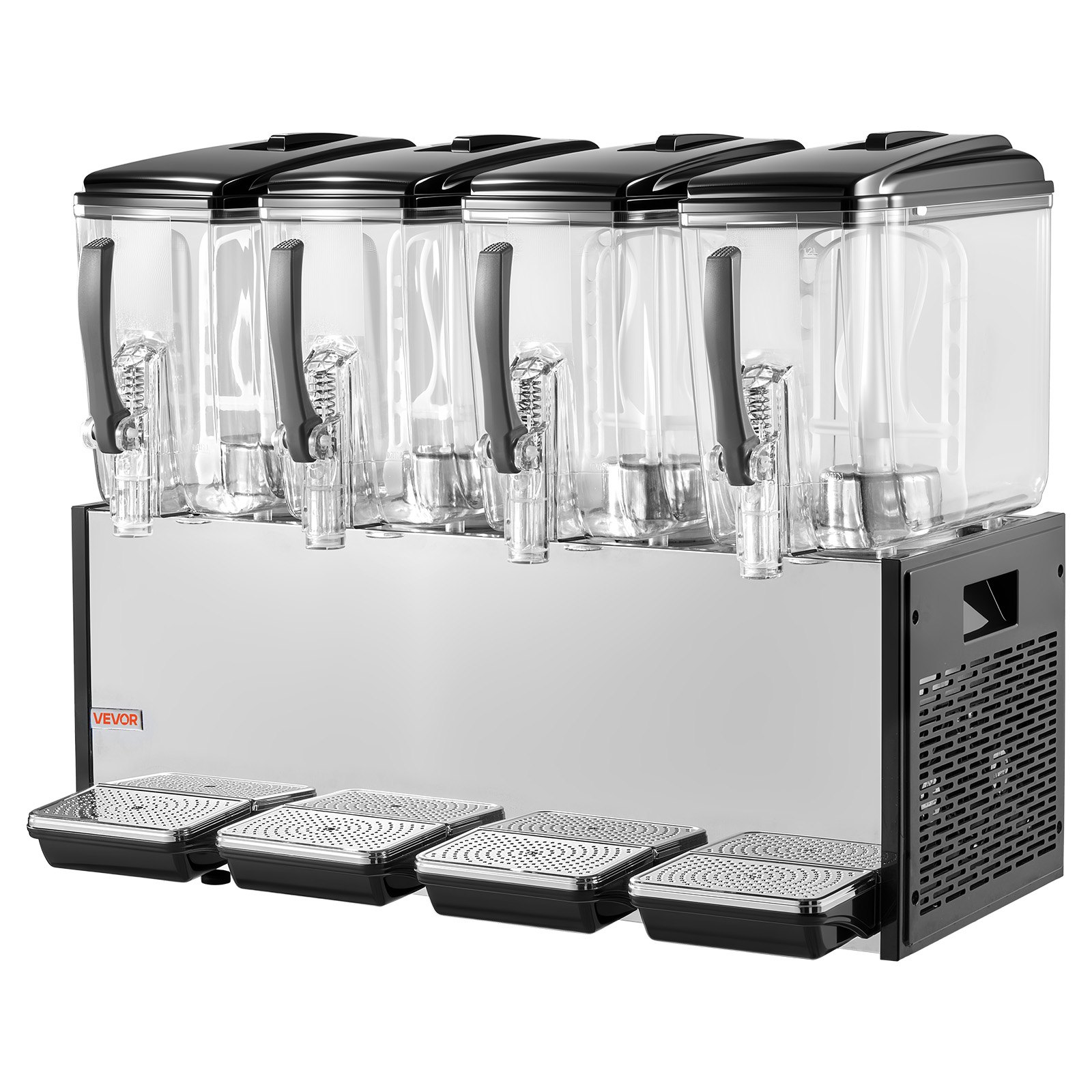 VEVOR Commercial Beverage Dispenser 4 Tanks 12 L / 12.7 QT Per Tank, Stainless Steel Juice Dispenser, Ice Tea Drink Machine with 45℉ to 54℉ Cooling Temperature, for Cold Drink Restaurant Bar Party