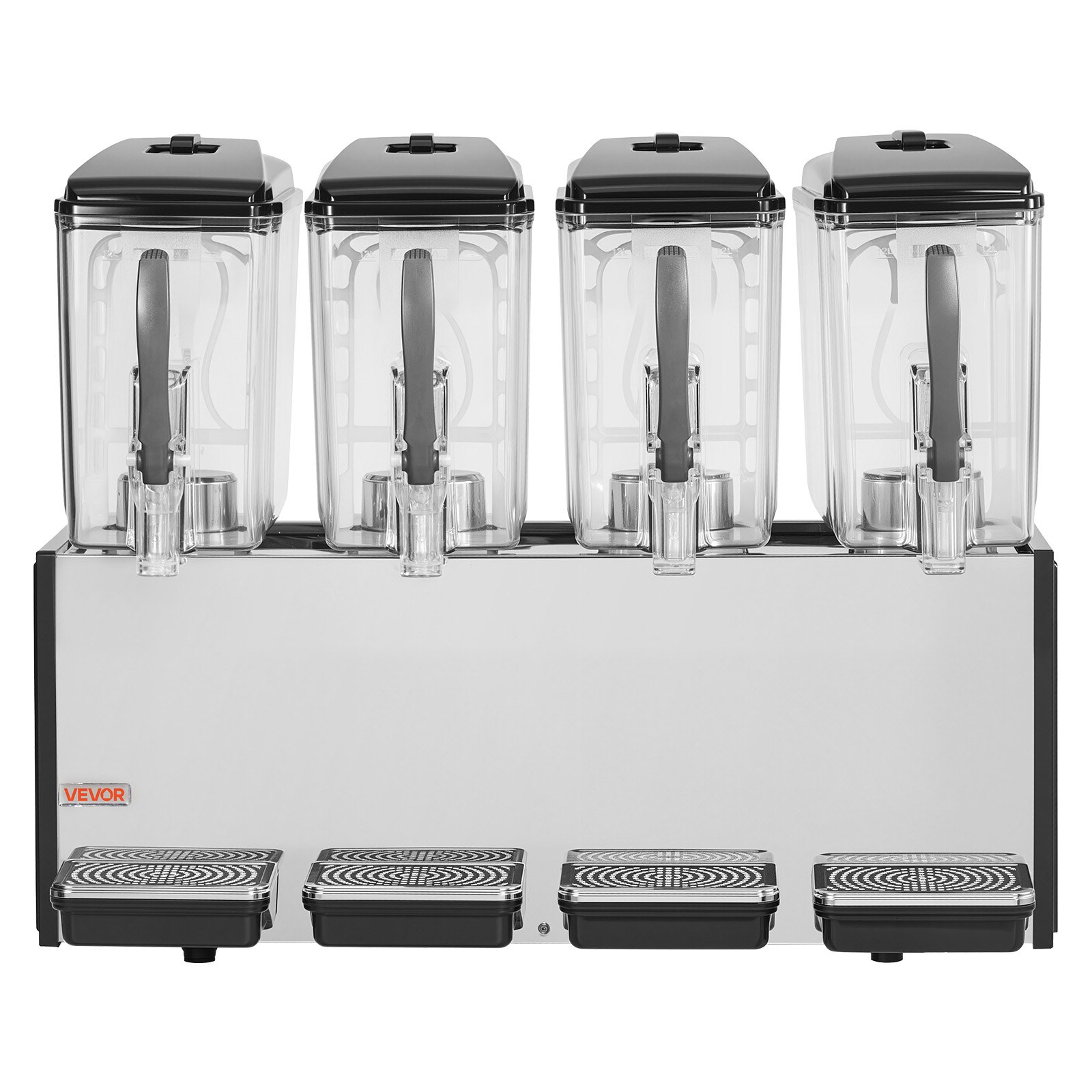 VEVOR Commercial Beverage Dispenser 4 Tanks 12 L / 12.7 QT Per Tank, Stainless Steel Juice Dispenser, Ice Tea Drink Machine with 45℉ to 54℉ Cooling Temperature, for Cold Drink Restaurant Bar Party