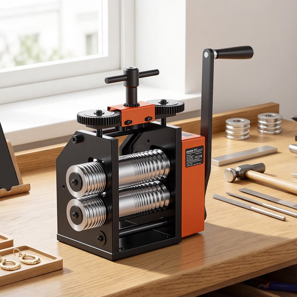 VEVOR Rolling Mill 3-in-1 Round Flat Square Pressing Roller Mill Machine, Manual Jewelry DIY Tool, 0.03-7 mm Adjustable Thickness, Stable & Even Rolling, for Ductile Metals, Gold, Silver, Copper