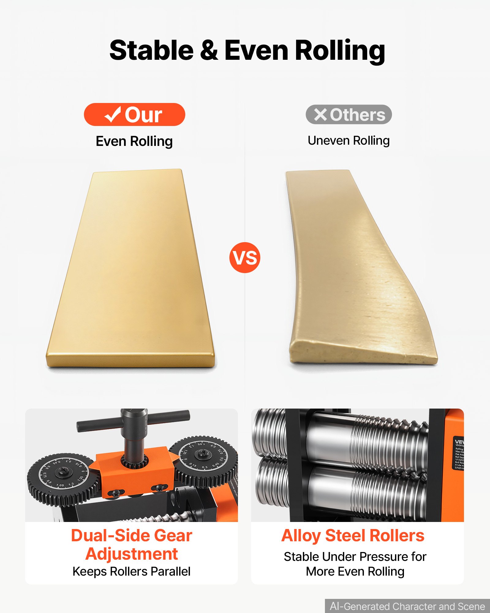 VEVOR Rolling Mill 3-in-1 Round Flat Square Pressing Roller Mill Machine, Manual Jewelry DIY Tool, 0.03-7 mm Adjustable Thickness, Stable & Even Rolling, for Ductile Metals, Gold, Silver, Copper