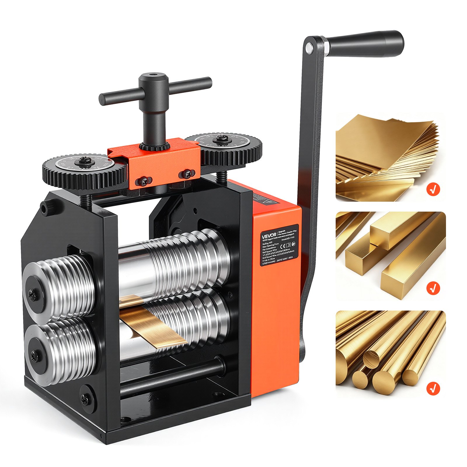 VEVOR Rolling Mill 3-in-1 Round Flat Square Pressing Roller Mill Machine, Manual Jewelry DIY Tool, 0.03-7 mm Adjustable Thickness, Stable & Even Rolling, for Ductile Metals, Gold, Silver, Copper