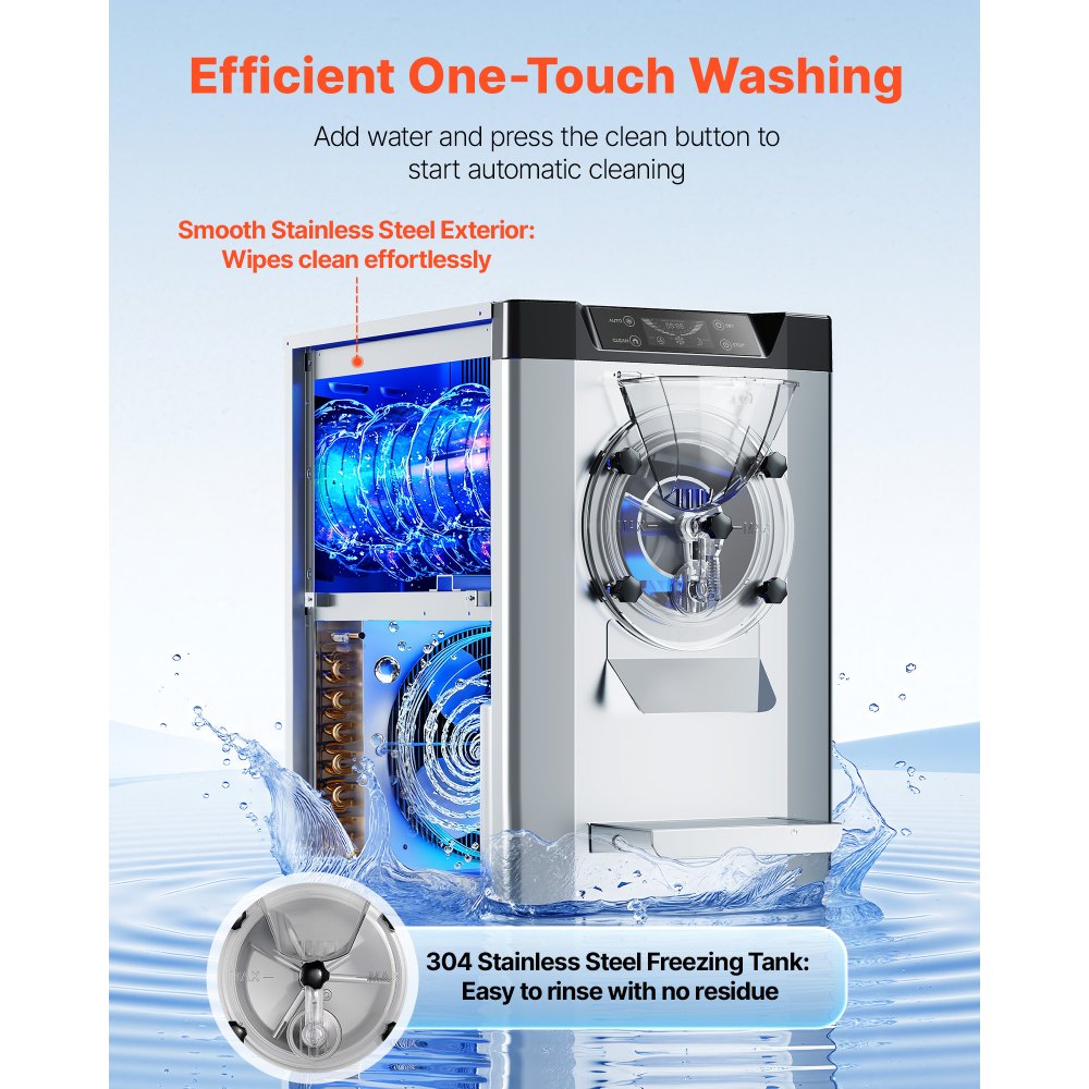 VEVOR Commercial Hard Ice Cream Machine, 2000W 3.17-5.28 Gal/Hour, Countertop Gelato Hard Serve Ice Cream Maker with 6L 304 Stainless Steel Cylinder, Auto Clean LED Panel for Snack Bar Restaurants
