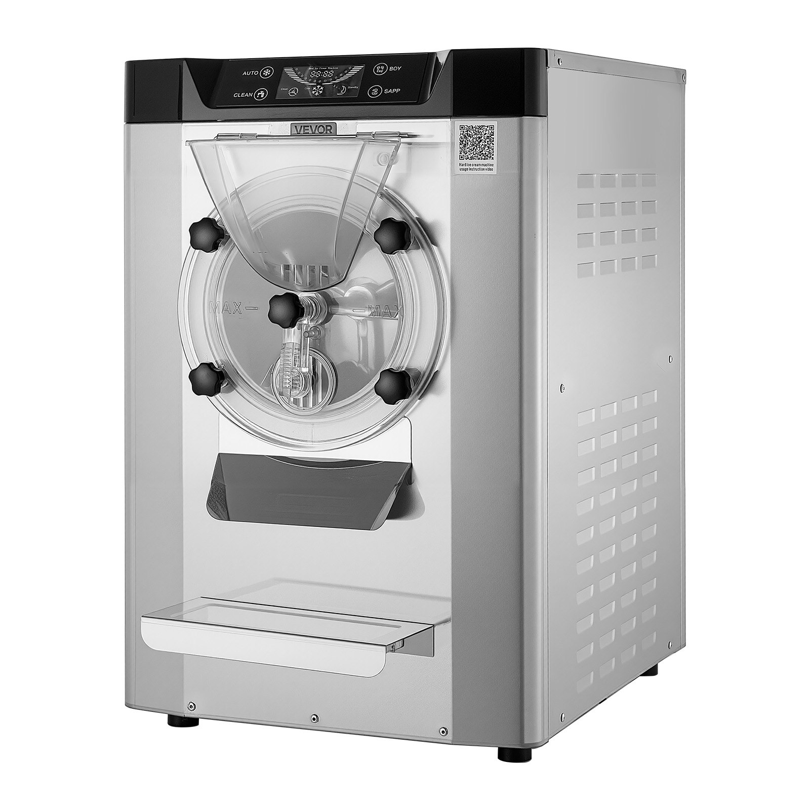 VEVOR Commercial Hard Ice Cream Machine, 2000W 3.17-5.28 Gal/Hour, Countertop Gelato Hard Serve Ice Cream Maker with 6L 304 Stainless Steel Cylinder, Auto Clean LED Panel for Snack Bar Restaurants