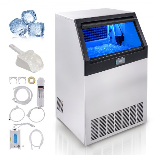 VEVOR Commercial Ice Maker, 265lbs/24H, Ice Maker Machine, 126 Ice Cubes in 12-15 Minutes, Freestanding Cabinet Ice Maker with 88lbs Storage Capacity LED Digital Display, for Home Office Restaurant