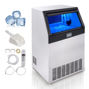 VEVOR Commercial Ice Maker, 265lbs/24H, Ice Maker Machine, 126 Ice Cubes in 12-15 Minutes, Freestanding Cabinet Ice Maker with 88lbs Storage Capacity LED Digital Display, for Home Office Restaurant | VEVOR US