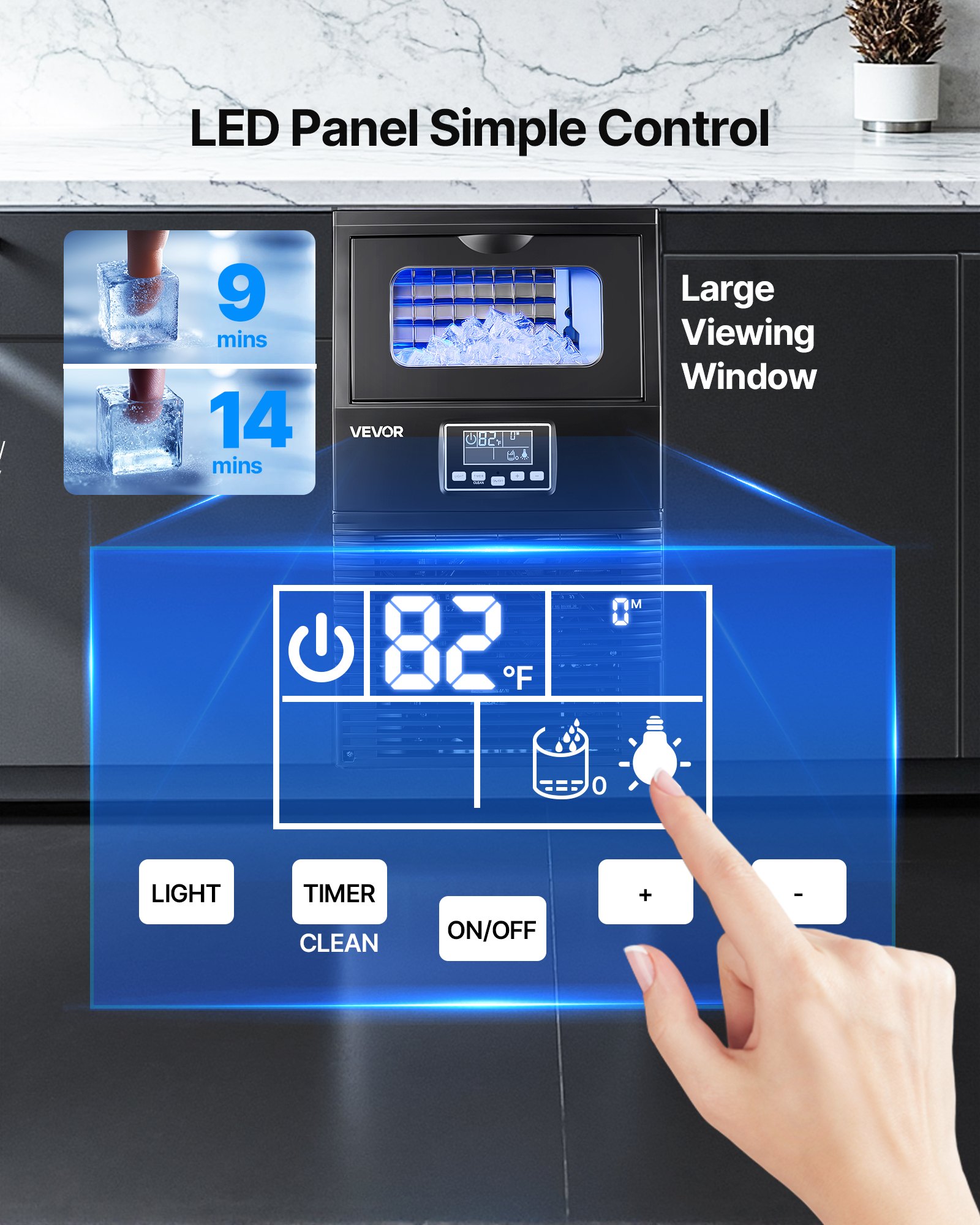 VEVOR Commercial Ice Maker Machine, 36.29 kg/24h with 5.44kg Storage, 32 Cubes per Cycle, Stainless Steel Freestanding & Countertop Ice Maker with LED Display & Self-Cleaning, for Home Bar Restaurant